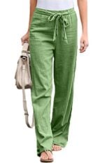 Women’s Elastic Waist Solid Color Belted Loose Trousers