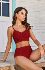 Adjustable Shoulder Strap Sexy Stretch Top and High Waist Bikini Set