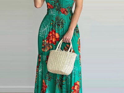 Halterneck Tie V-neck Floral Print Open-back Maxi Dress