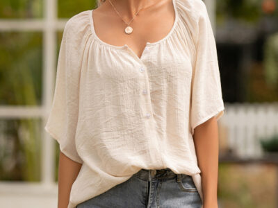 Square Neck Button-Down Shirt