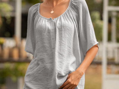 Square Neck Button-Down Shirt