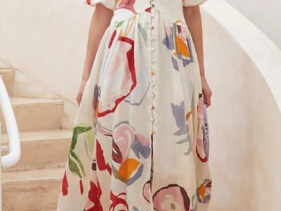 V-neck Slim Fit Chiffon Print Maxi Dress