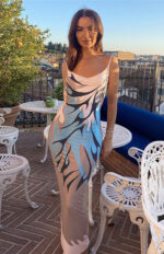 Cutout Sling Backless Print Maxi Dress with a Flattering Fit