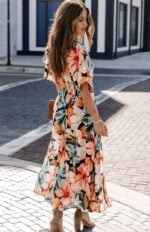 Orange Blossom Split Floral Kimono Maxi Dress