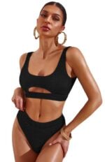 Solid Color Split Swimsuit with Stylish Cutout Design