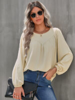 Casual Loose Round Neck Solid Color Pullover Shirt