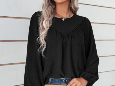 Casual Loose Round Neck Solid Color Pullover Shirt