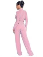 Sensual Wide-Leg Plunging V-Neck Long-Sleeve Jumpsuit