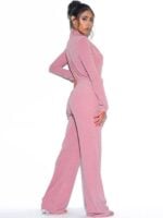 Sensual Wide-Leg Plunging V-Neck Long-Sleeve Jumpsuit