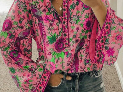 Stylish Printed Loose Button-Up Long Sleeve Shirt