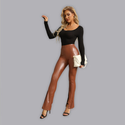Effortlessly Chic High-Rise Faux Leather Pants with Slits