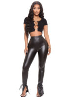 Micro Flared PU Leather Pants with Side Slit