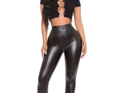 Micro Flared PU Leather Pants with Side Slit