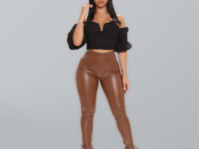 Micro Flared PU Leather Pants with Side Slit