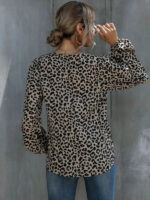 Puff Sleeve Leopard V-Neck Long-sleeved Top