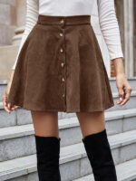 Classic Button-Front Corduroy Skirt in a Solid Color