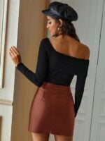 Chic High-Waist Irregular PU Leather Skirt for Casual Fashion