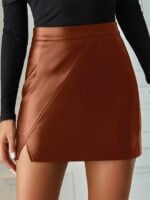 Chic High-Waist Irregular PU Leather Skirt for Casual Fashion