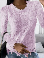 Casual and Elegant Long-Sleeved Lace Top