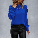 Chic Stand Collar Puff Sleeve Shirt for Women