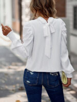 Chic Stand Collar Puff Sleeve Shirt for Women