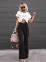 Solid Color High Waist Slim Flared Pants Corduroy High Waist Casual Pants