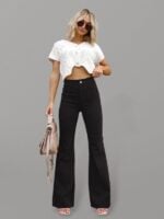 Solid Color High Waist Slim Flared Pants Corduroy High Waist Casual Pants