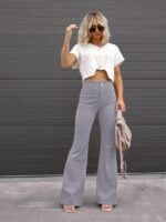 Solid Color High Waist Slim Flared Pants Corduroy High Waist Casual Pants