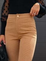 Solid Color High Waist Slim Flared Pants Corduroy High Waist Casual Pants