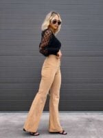 Solid Color High Waist Slim Flared Pants Corduroy High Waist Casual Pants