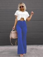 Solid Color High Waist Slim Flared Pants Corduroy High Waist Casual Pants