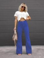 Solid Color High Waist Slim Flared Pants Corduroy High Waist Casual Pants