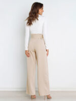 Solid Color Casual All-Matching Belted Wide-Leg Trousers