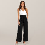 Solid Color Casual All-Matching Belted Wide-Leg Trousers