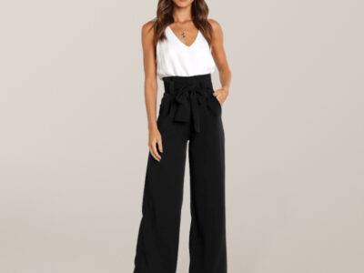 Solid Color Casual All-Matching Belted Wide-Leg Trousers