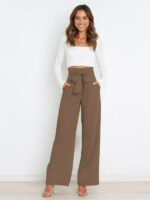 Solid Color Casual All-Matching Belted Wide-Leg Trousers