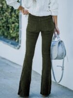 Solid Color High Waist Corduroy Flared Pants