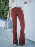 Solid Color High Waist Corduroy Flared Pants