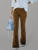 Solid Color High Waist Corduroy Flared Pants