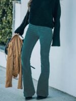 Solid Color High Waist Corduroy Flared Pants