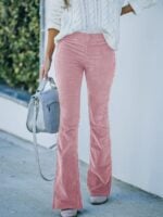 Solid Color High Waist Corduroy Flared Pants