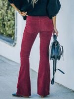 Solid Color High Waist Corduroy Flared Pants