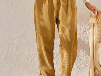 High Waist Lounge Pants – Solid Color Corduroy Loose Straight Leg Trousers