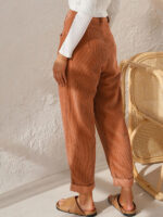 High Waist Lounge Pants – Solid Color Corduroy Loose Straight Leg Trousers