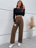 Effortlessly Stylish Button-Up Wide-Leg Trousers