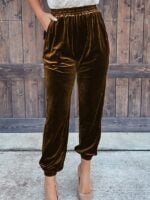 Women’s Solid Color Elastic Waist Casual Trousers