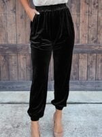 Women’s Solid Color Elastic Waist Casual Trousers