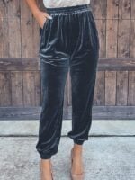 Women’s Solid Color Elastic Waist Casual Trousers