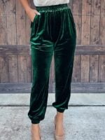 Women’s Solid Color Elastic Waist Casual Trousers