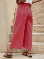 Solid Color Elastic Waist Casual Belted Wide Leg Pants